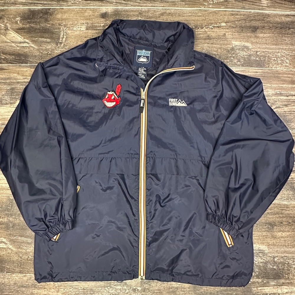 Vintage Cleveland Indians Windbreaker First Down Jacket Navy Large GUC - Picture 5 of 9